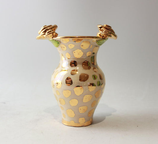 Small Rose Edged Vase in Gold Leopard