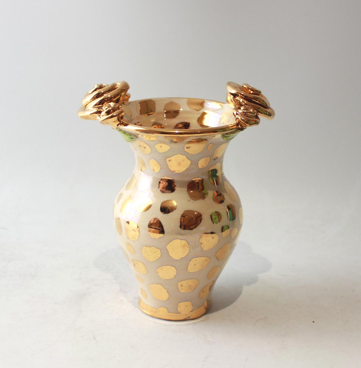 Small Rose Edged Vase in Gold Leopard