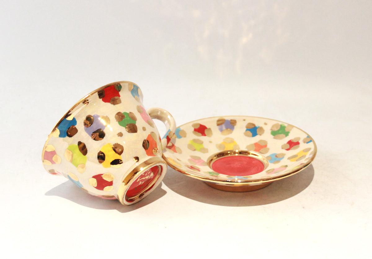 Cup and Saucer in Coloured Leopard