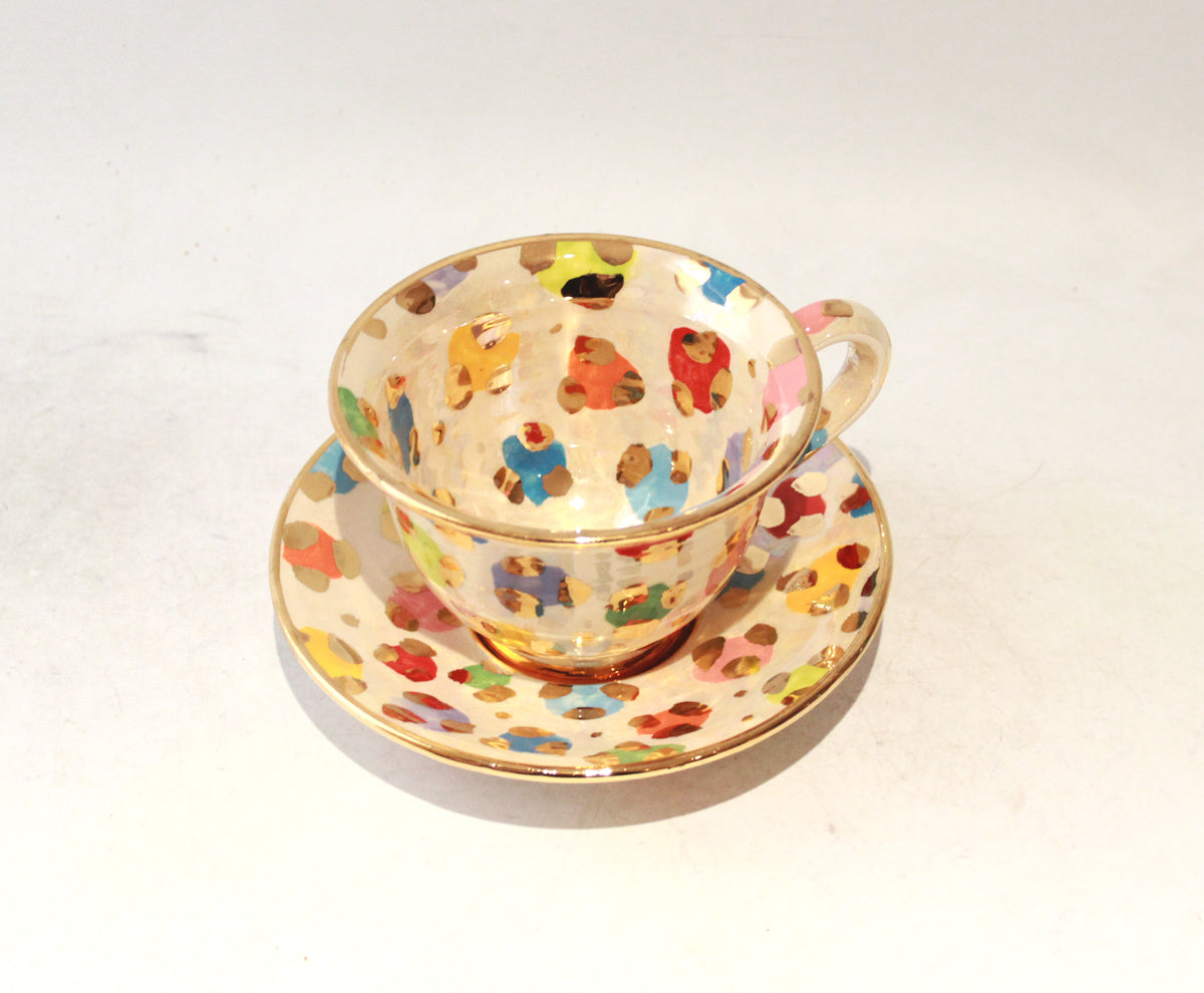 Cup and Saucer in Coloured Leopard