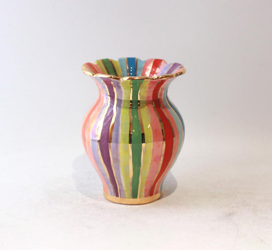Fluted Small Fat Vase in Lustred Stripe