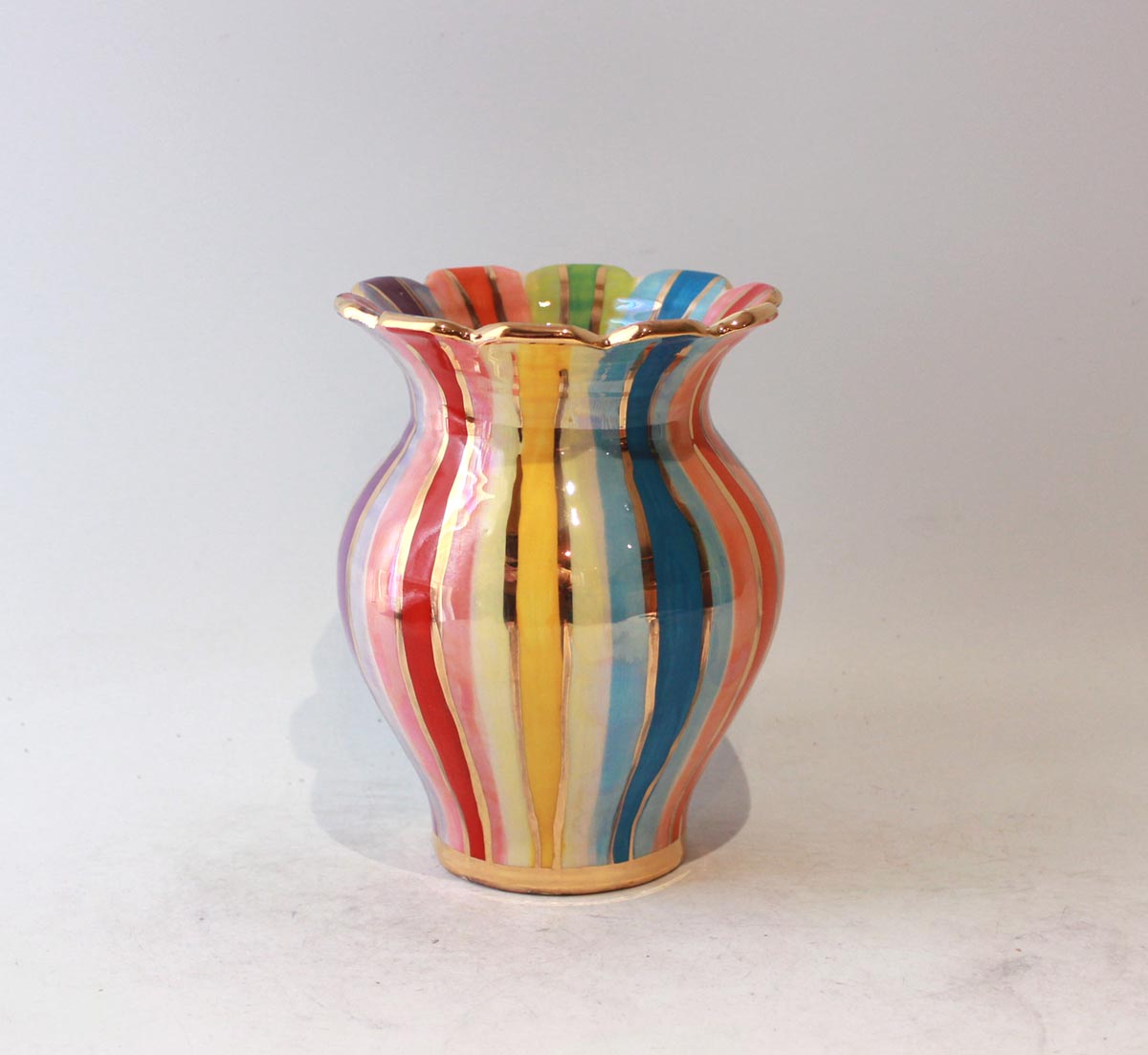 Fluted Small Fat Vase in Lustred Stripe