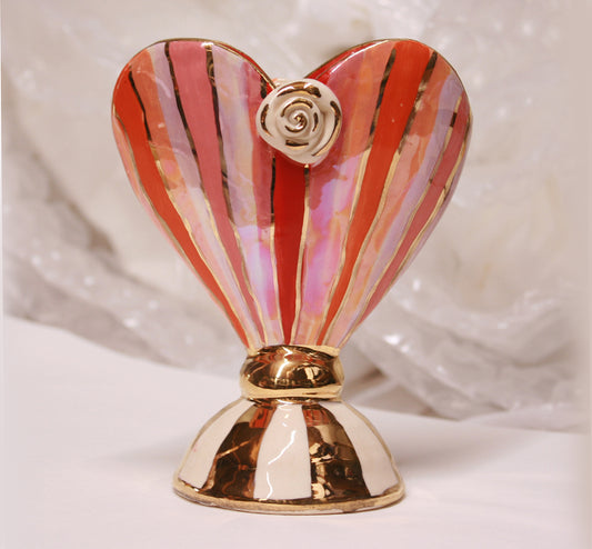 Baby Heart Vase in Lustred Stripe Red Shades