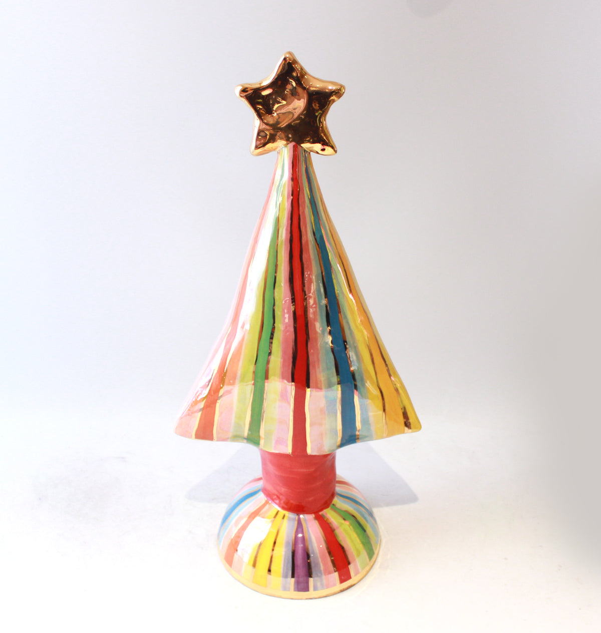 Large Christmas Tree in Lustred Stripe with Gold Star