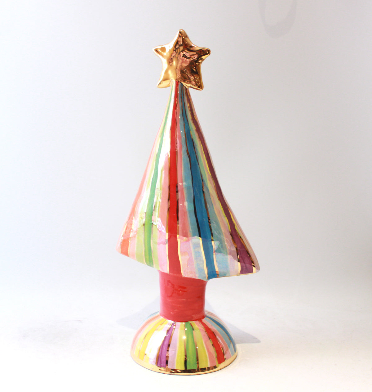 Large Christmas Tree in Lustred Stripe with Gold Star
