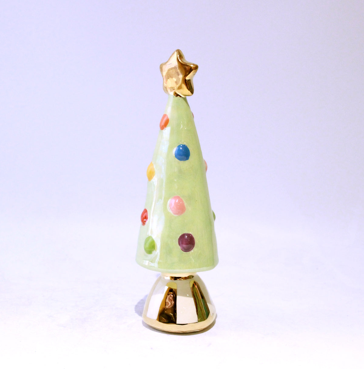 Small Christmas Tree in Mint Green with Gold and White Striped Base