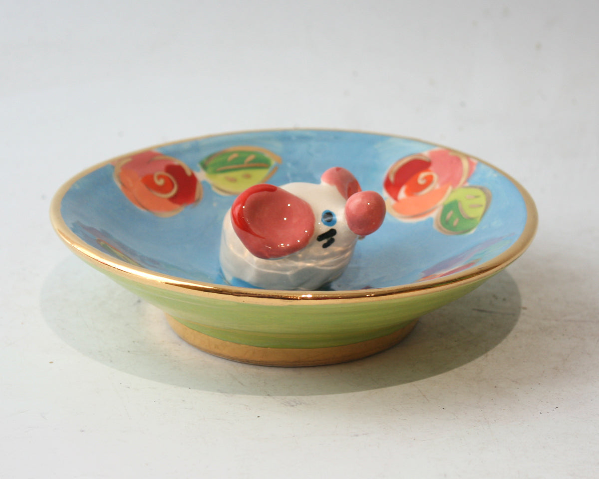 Saucer with Mouse in Gold New Rose on Blue