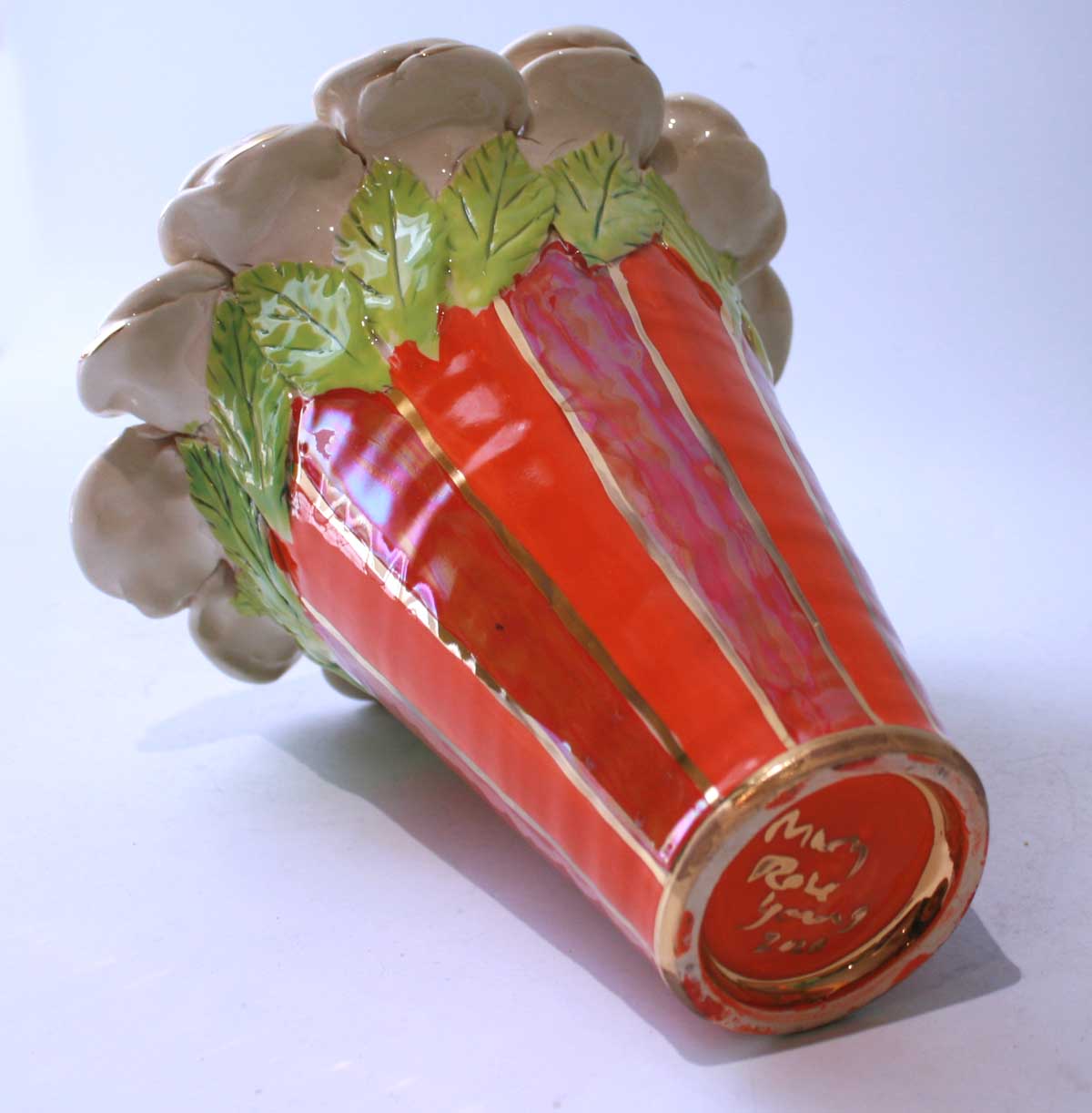 Rose Encrusted Flared Vase in Orange and Red Stripe
