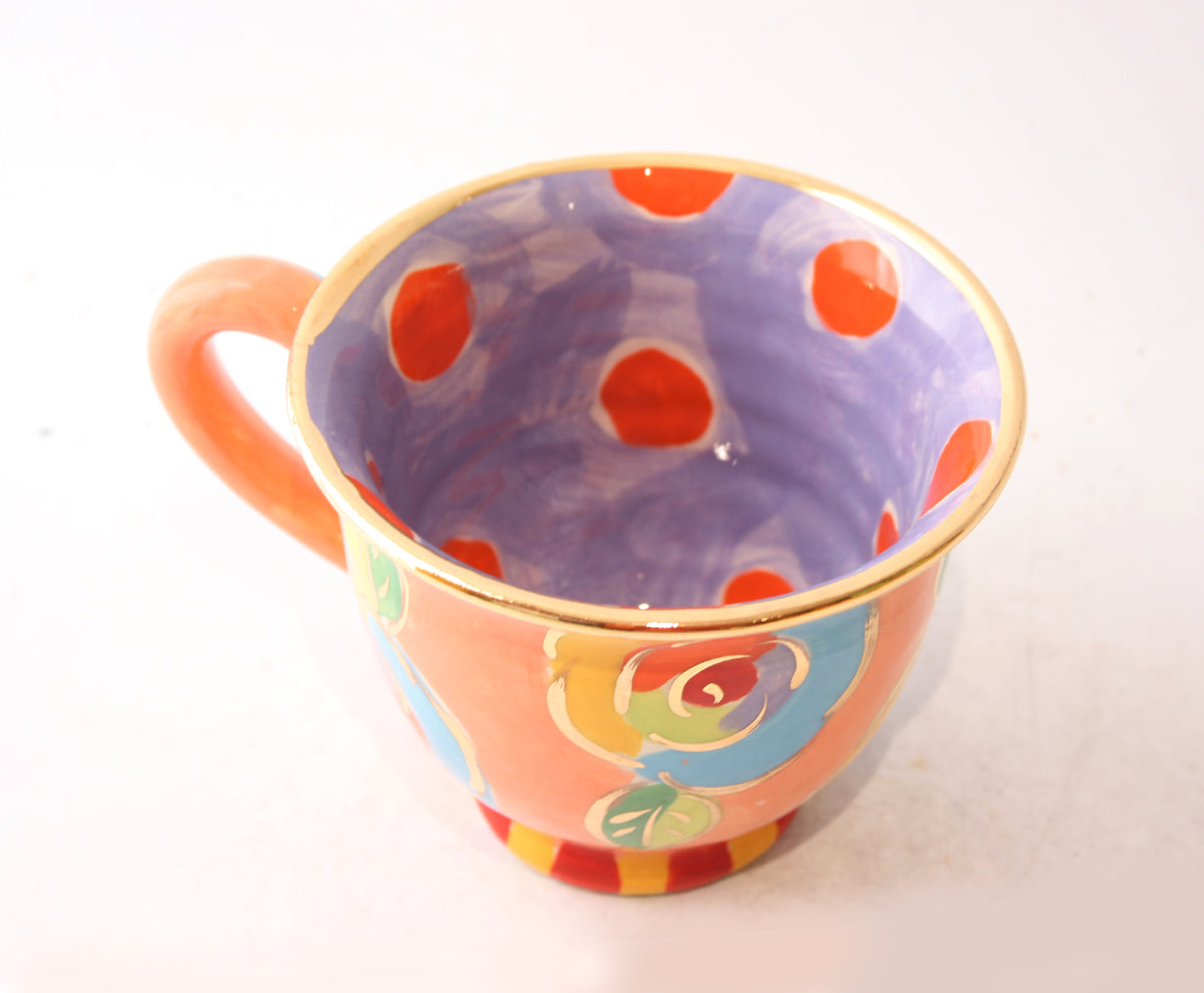 Classic Teacup in Gold New Rose Orange with Daisy Dots