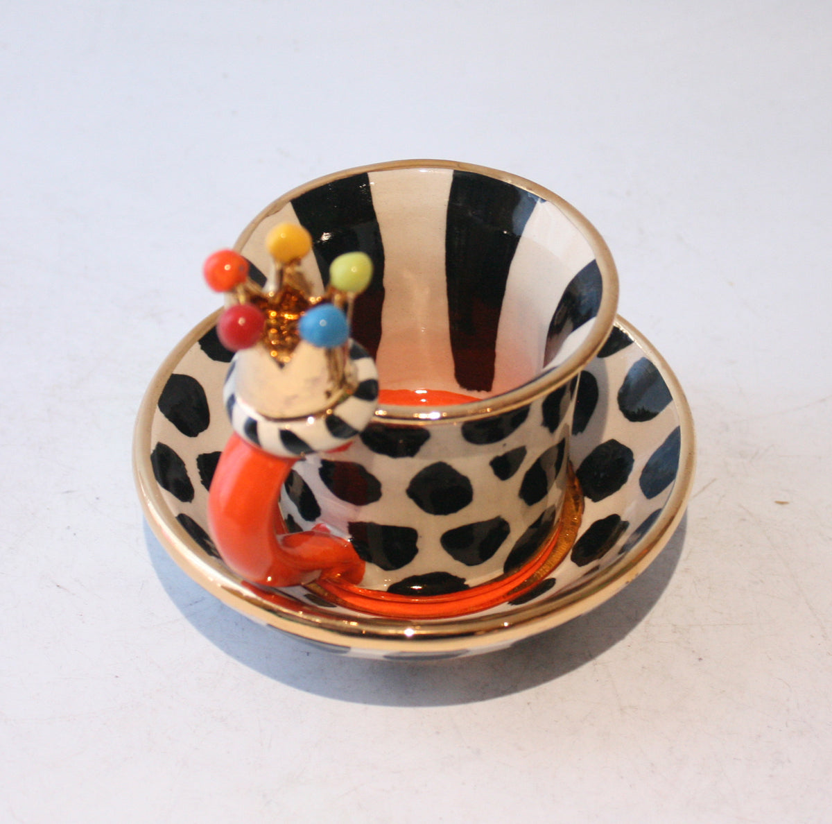 Crown Handled Demi Tasse and Saucer in Dalmatian