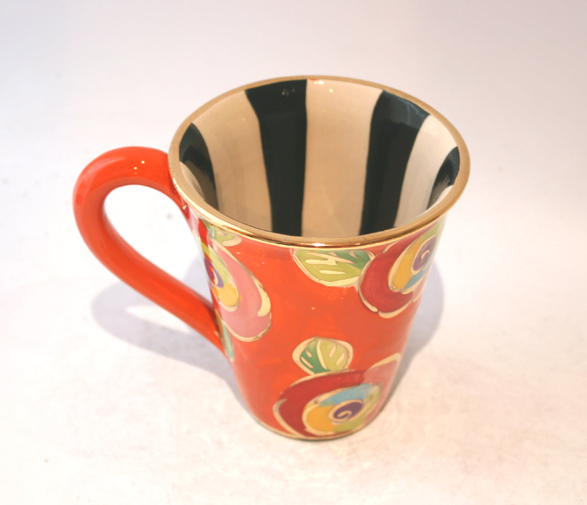 New Shape Large Mug in New Rose Orange with Black and White Stripes
