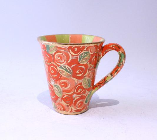 New Shape Large Mug in Orange Rosebush with Stripes