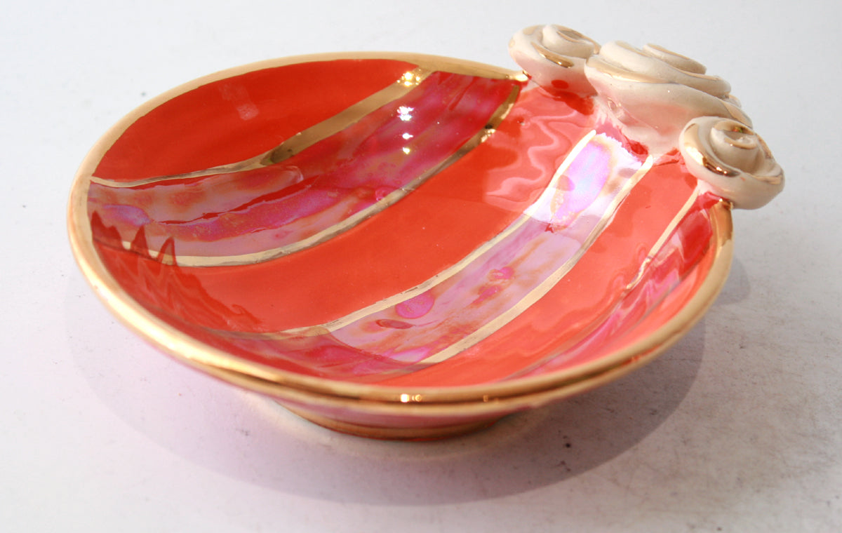 Rose Saucer in Orange and Red Stripe