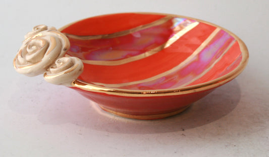 Rose Saucer in Orange and Red Stripe