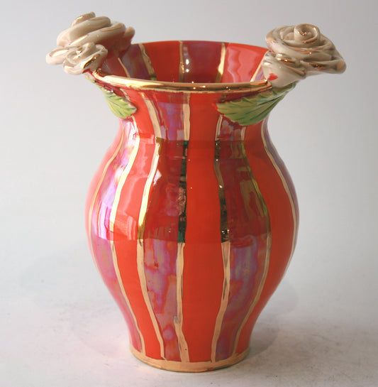 Small Fat Vase in Orange and Red Stripe