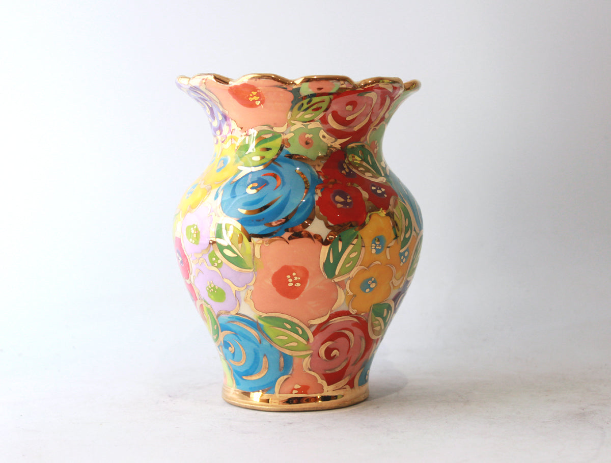 Fluted Small Fat Vase in Pastel Blooms