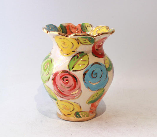 Fluted Small Fat Vase in Pastel Block Rose