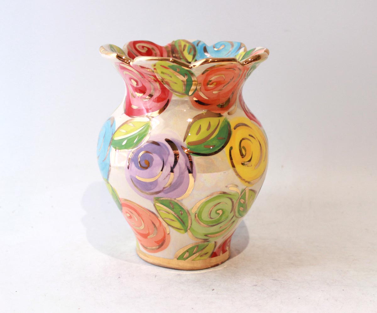 Fluted Small Fat Vase in Pastel Block Rose
