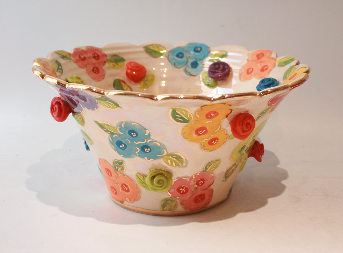 Medium Rose Studded Serving Bowl in Petit Fleur