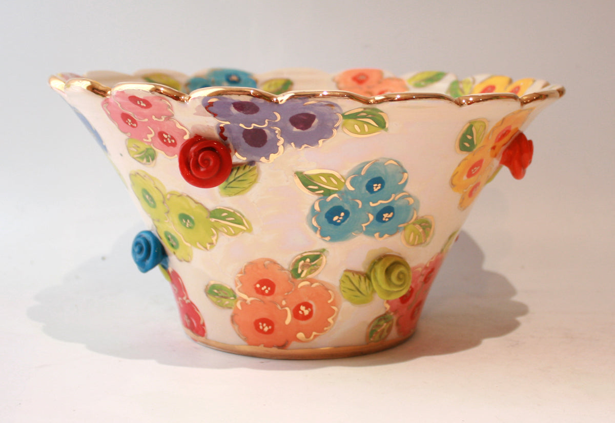 Medium Rose Studded Serving Bowl in Petit Fleur