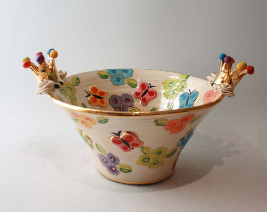 Medium Crown Edged Serving Bowl in Petit Fleur with Butterflies