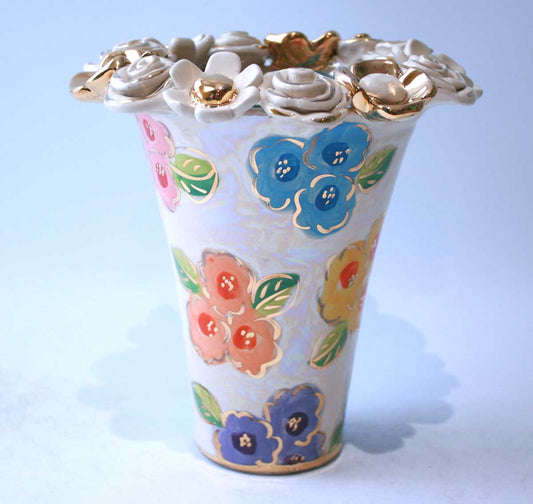 Multiflower Encrusted Flared Vase in Petit Fleur