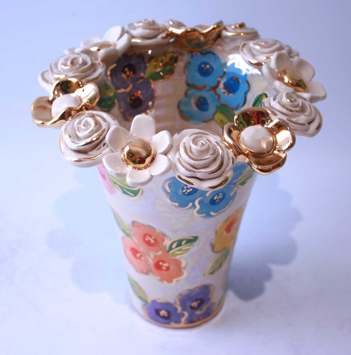Multiflower Encrusted Flared Vase in Petit Fleur