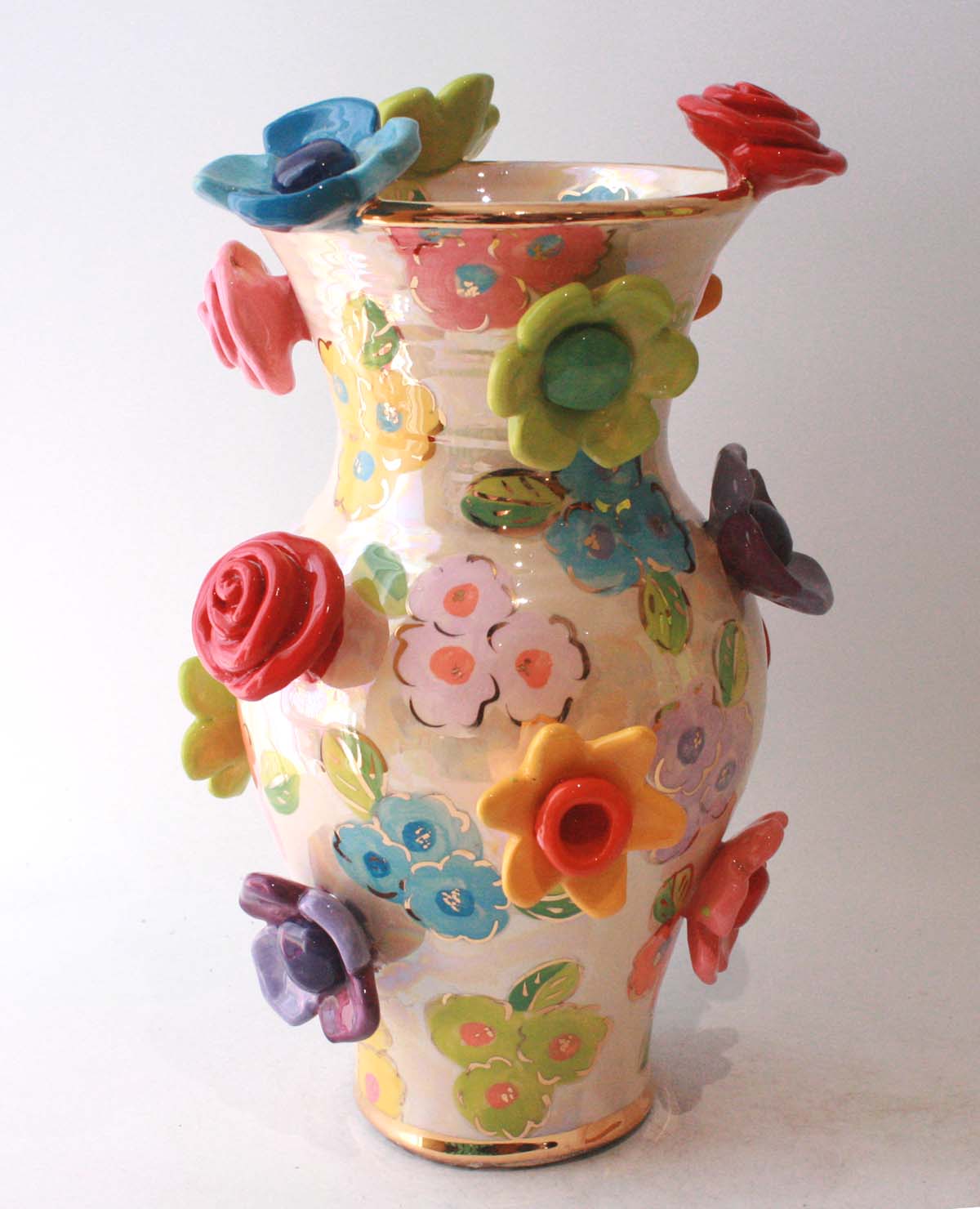 Large Multiflower Studded Vase in Petit Fleur