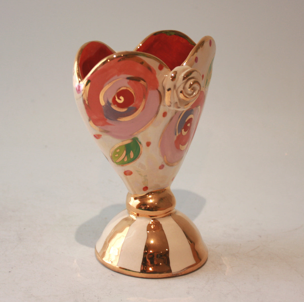 Baby Heart Vase in Gold New Rose on Pink Dots