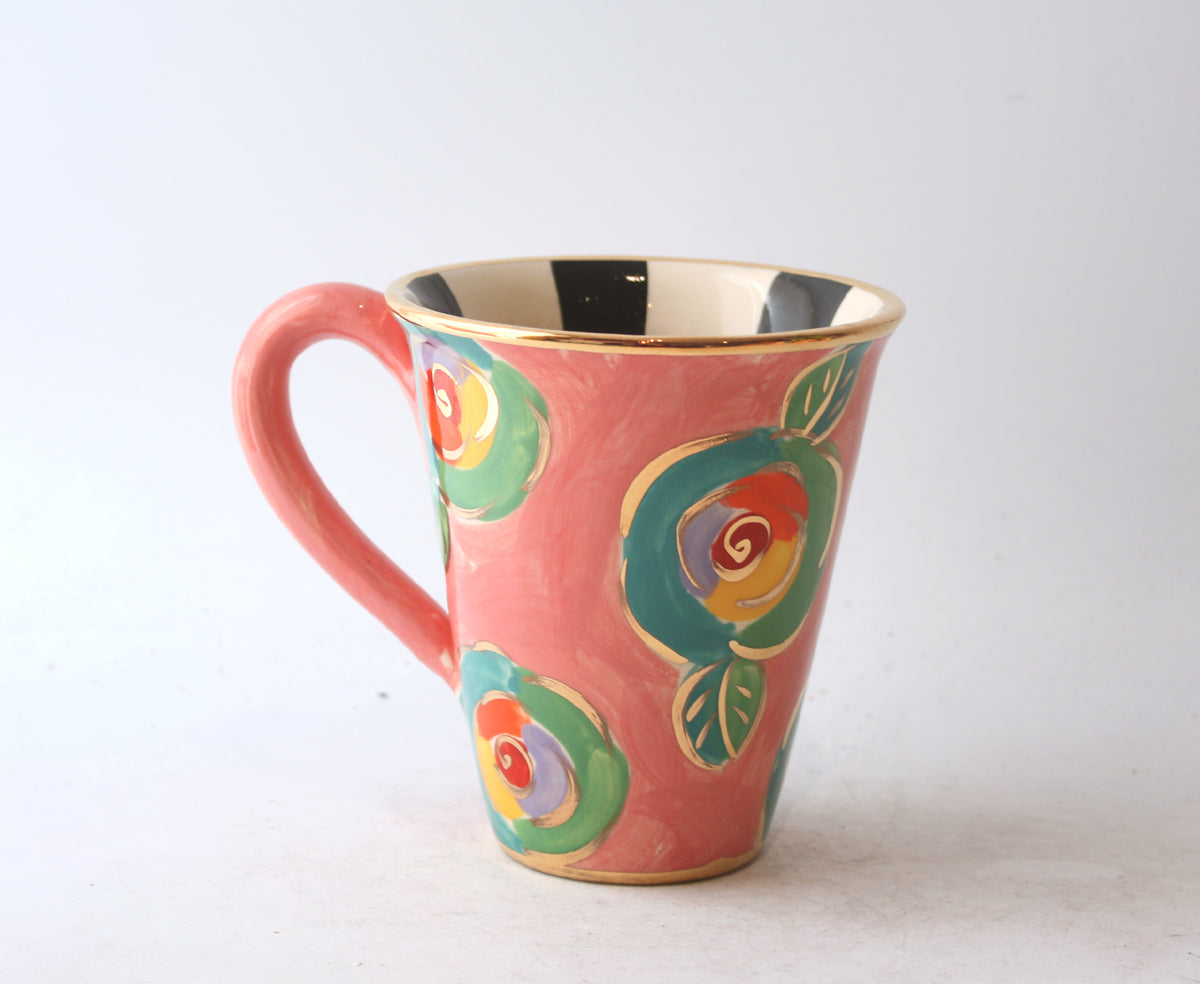 New Shape Large Mug in New Rose Pink with Black and White Stripes