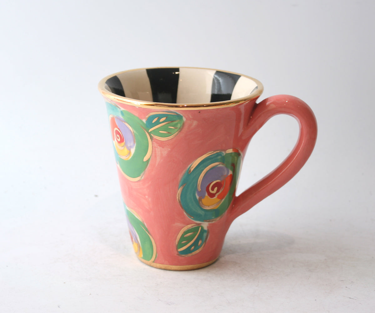 New Shape Large Mug in New Rose Pink with Black and White Stripes