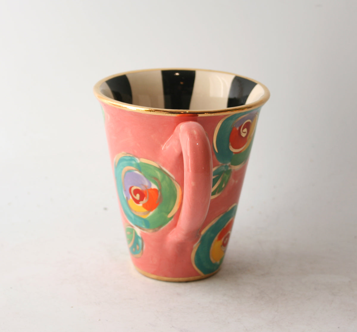 New Shape Large Mug in New Rose Pink with Black and White Stripes