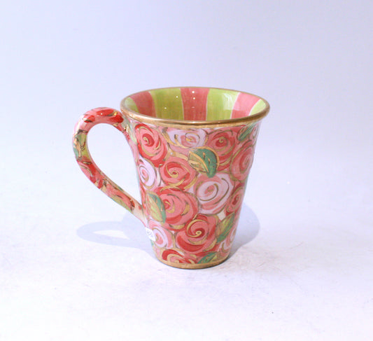 New Shape Large Mug in Pink Rosebush with Stripes