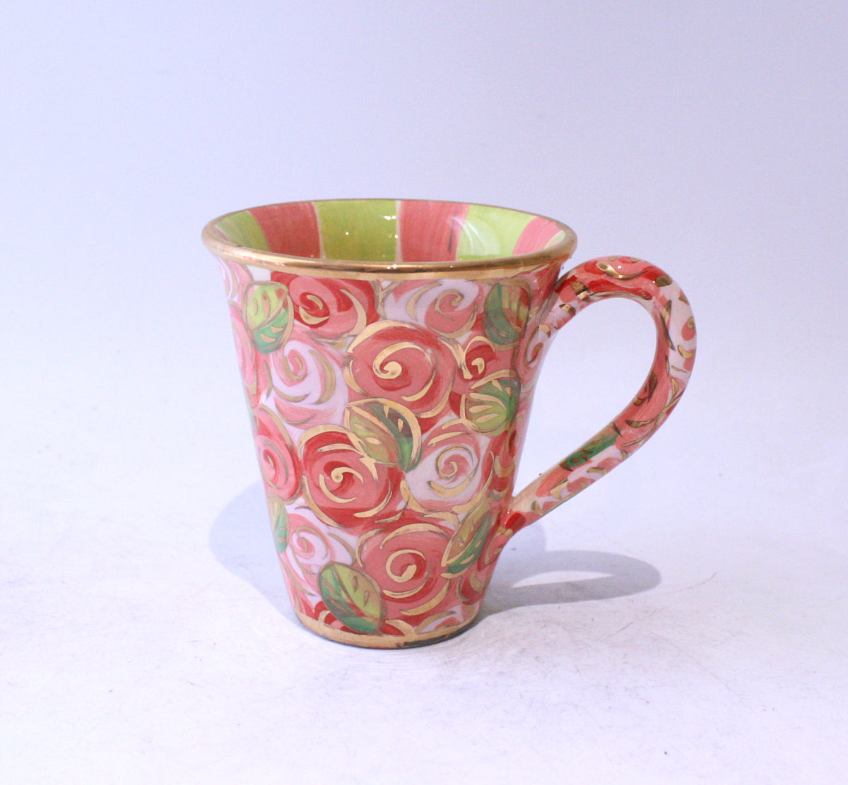 New Shape Large Mug in Pink Rosebush with Stripes