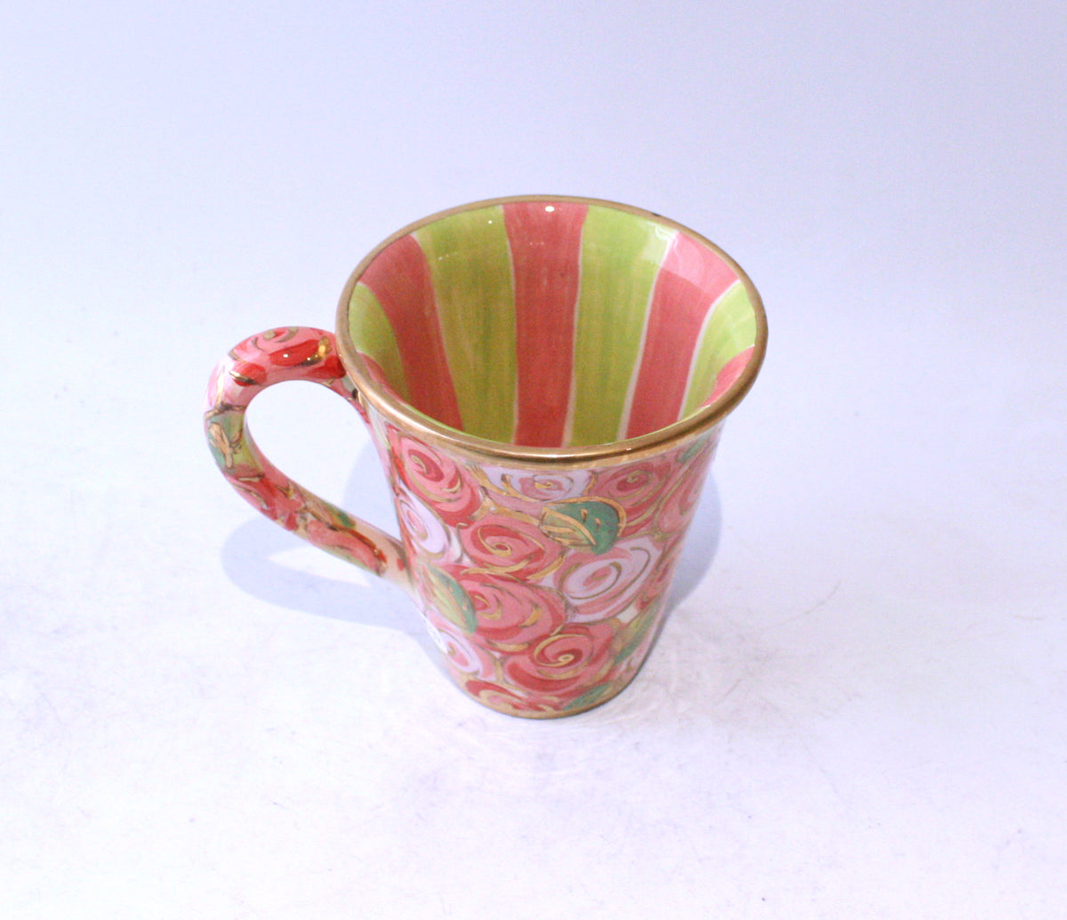 New Shape Large Mug in Pink Rosebush with Stripes