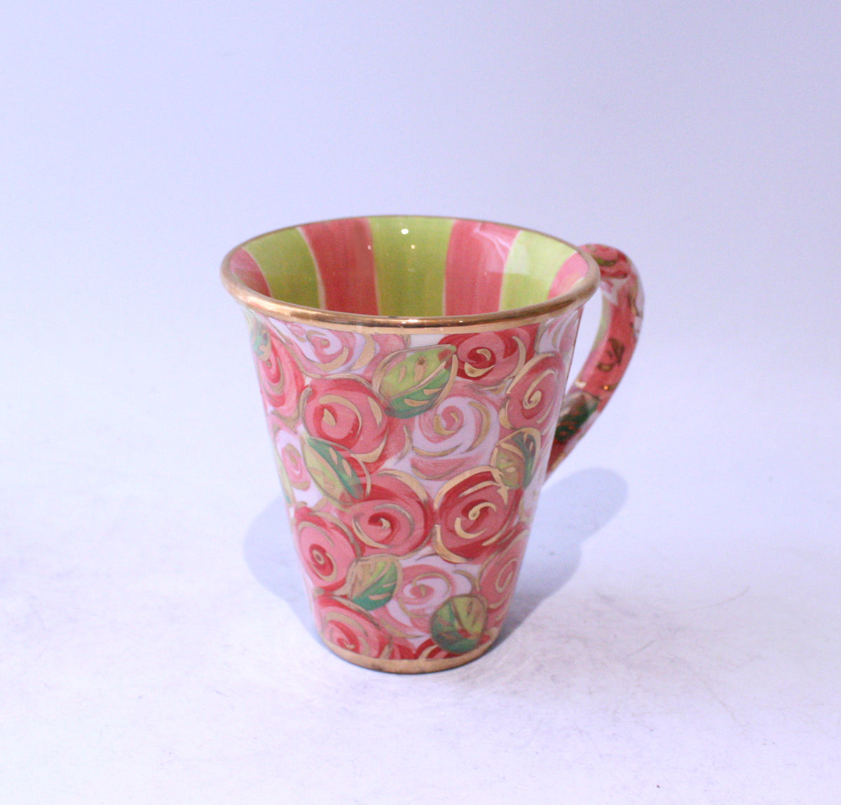 New Shape Large Mug in Pink Rosebush with Stripes