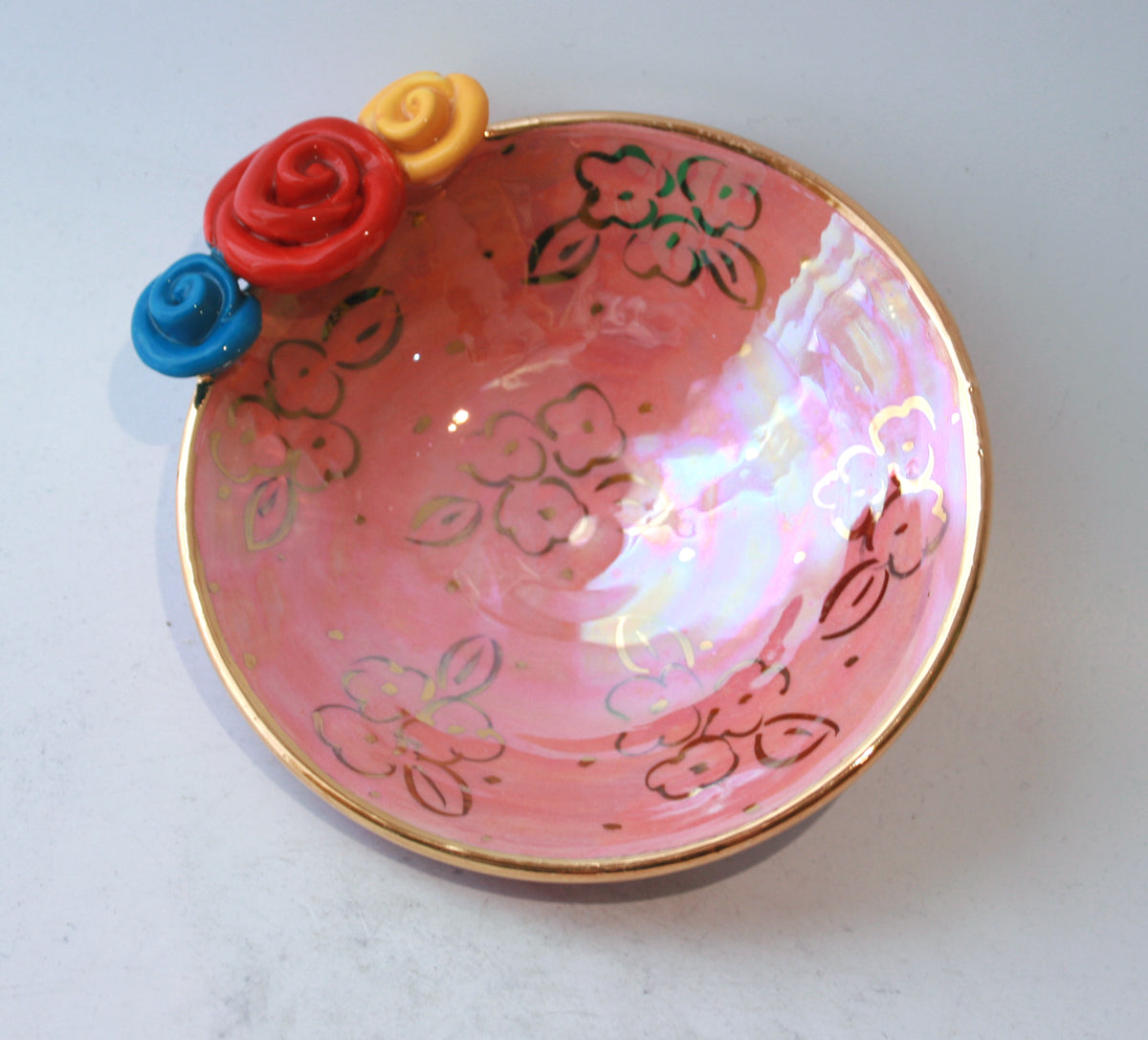 Rose Saucer in Pink with Gold Dots and Posies