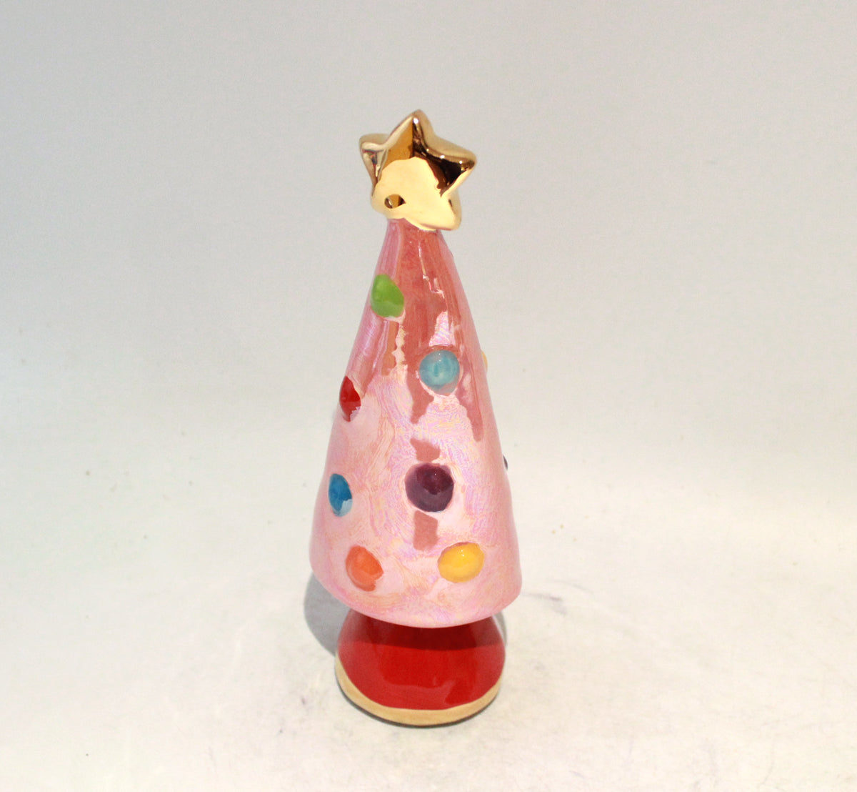 Small Christmas Tree in Iridescent Pink with Red Base