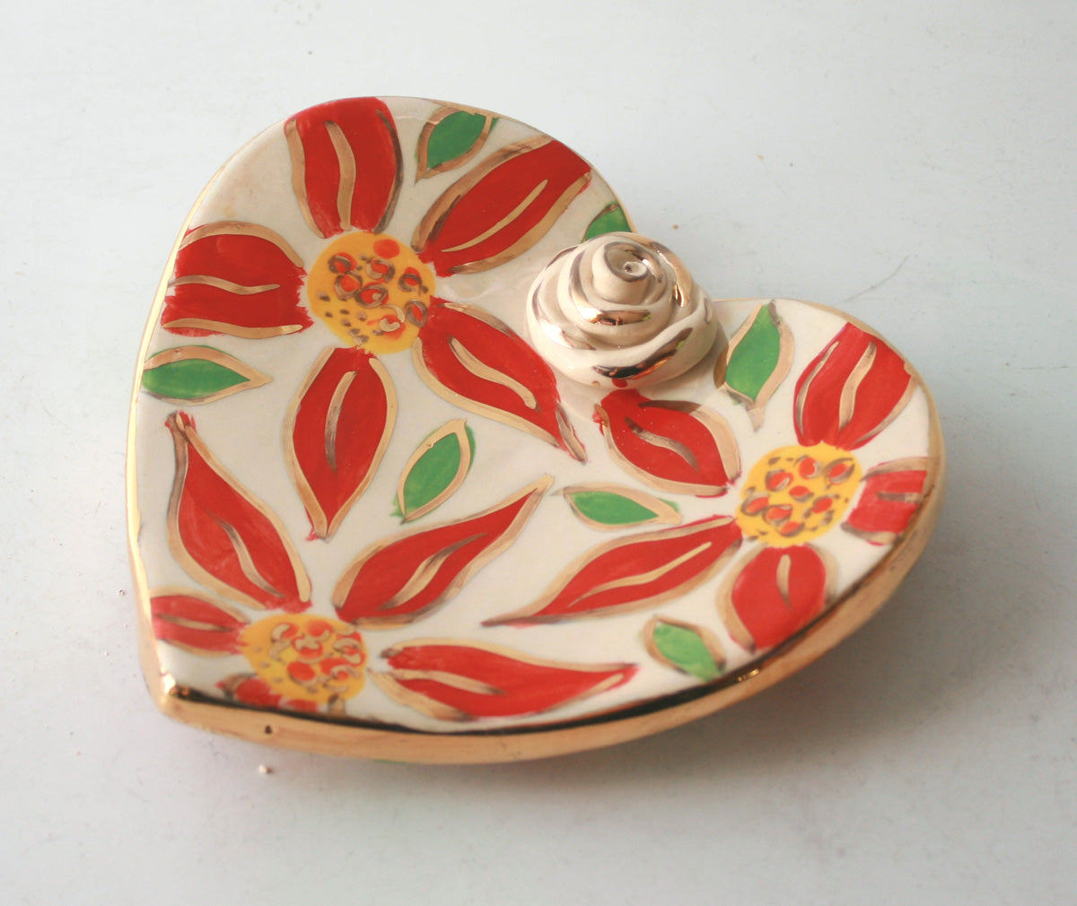 Heart Shaped Soap Dish in Poinsettia