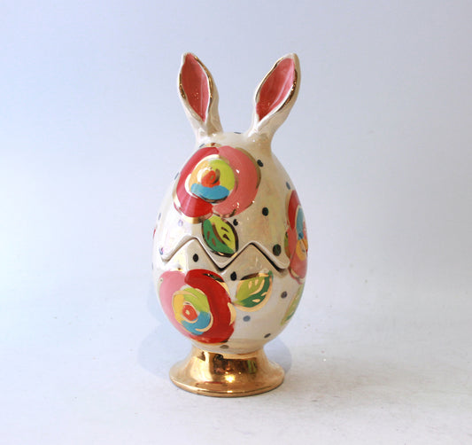 Easter Egg with Ears in Gold New Rose Polka Pink