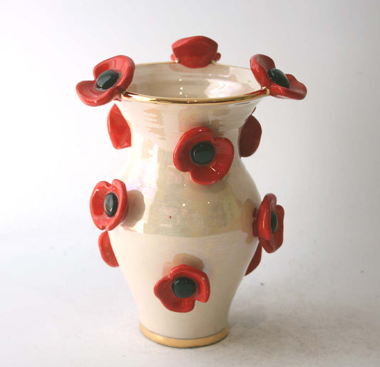 Small Poppy Studded Vase in Iridescent White