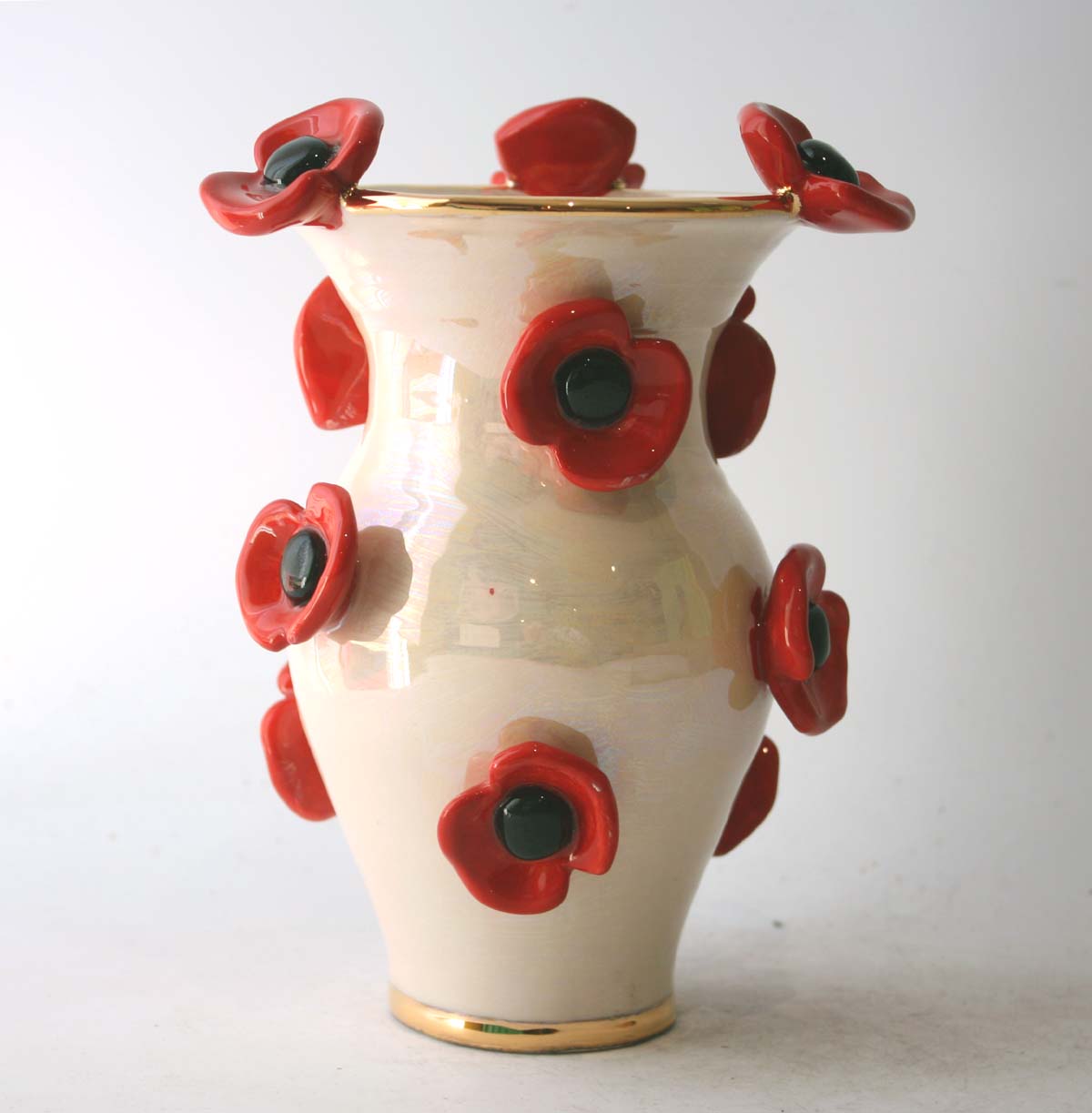 Small Poppy Studded Vase in Iridescent White