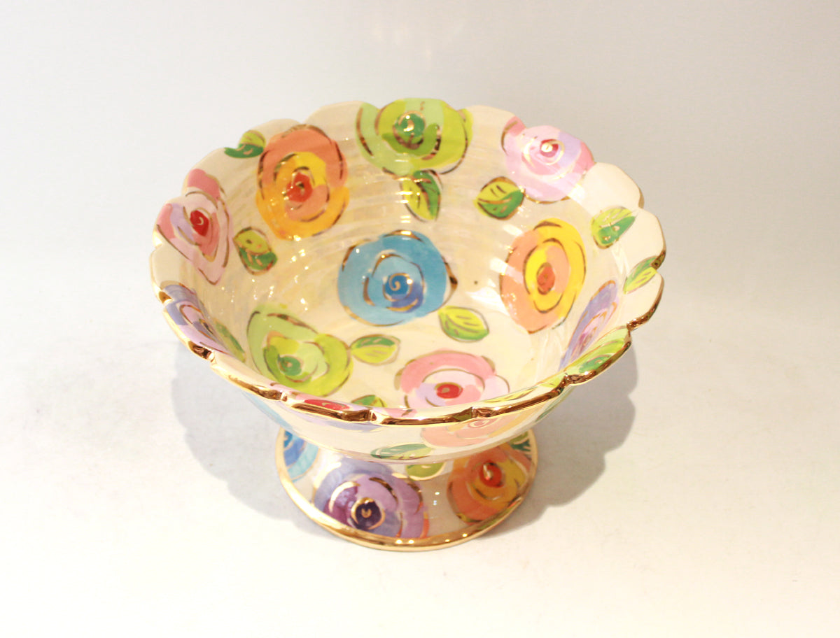 Fluted Punch Bowl in Mixed Pale Roses