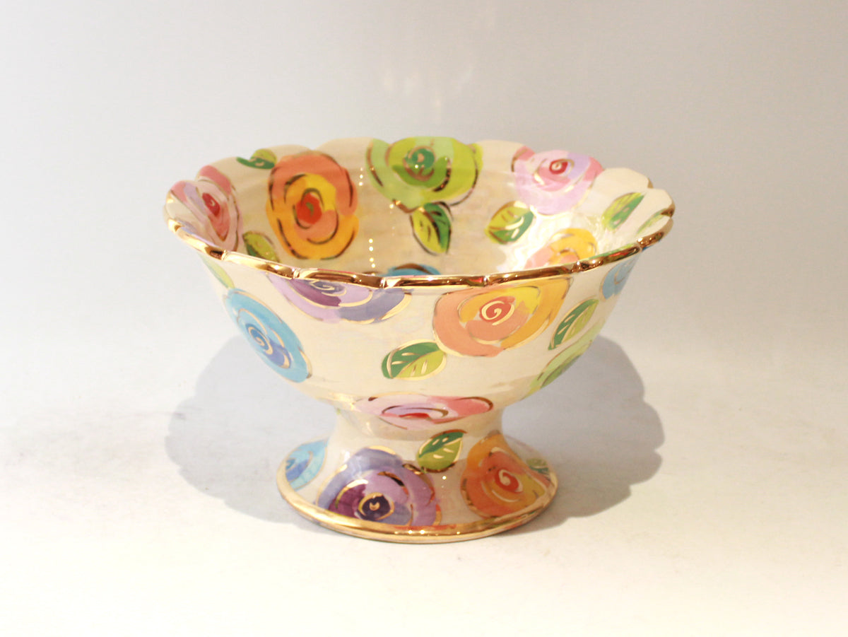 Fluted Punch Bowl in Mixed Pale Roses