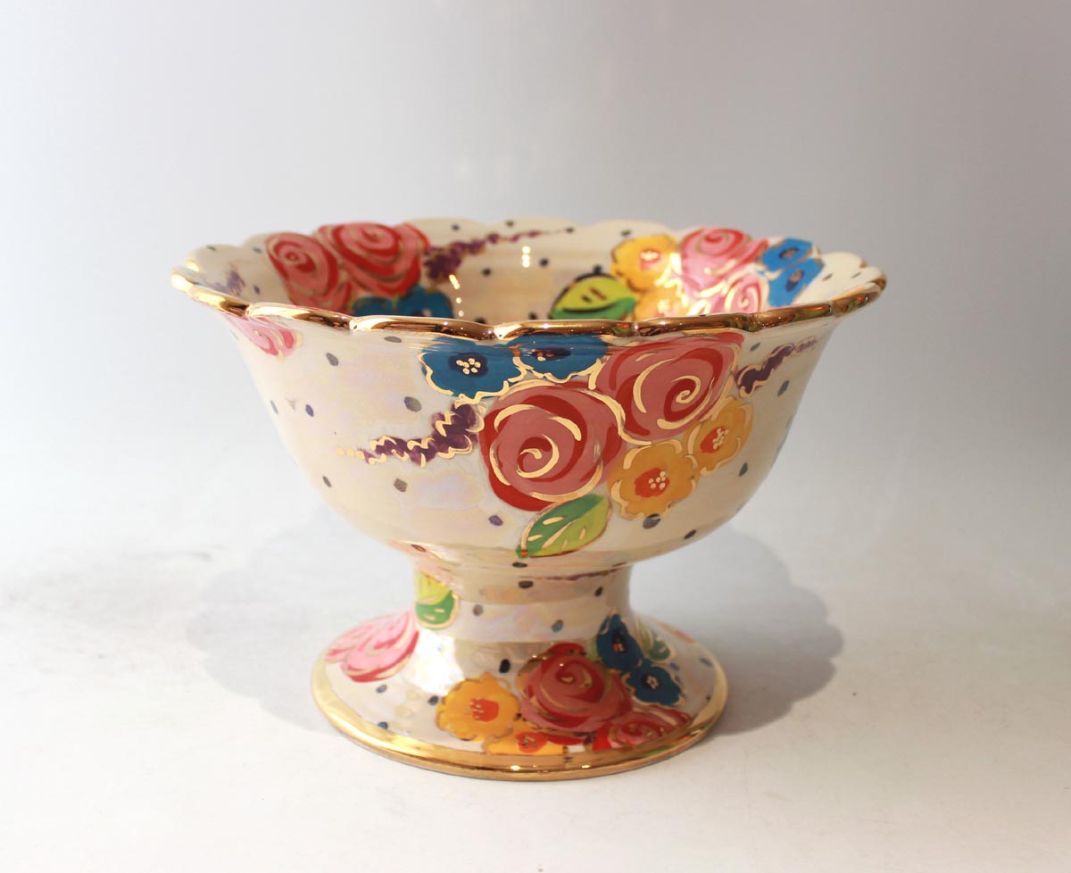 Fluted Punch Bowl in Vintage Floral