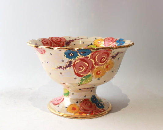 Fluted Punch Bowl in Vintage Floral