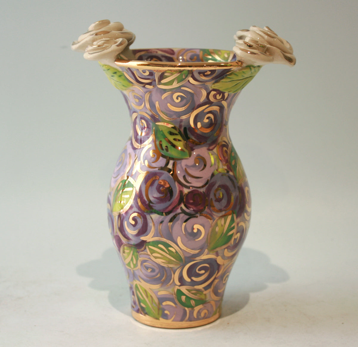 Small Rose Edged Vase in Purple Rosebush