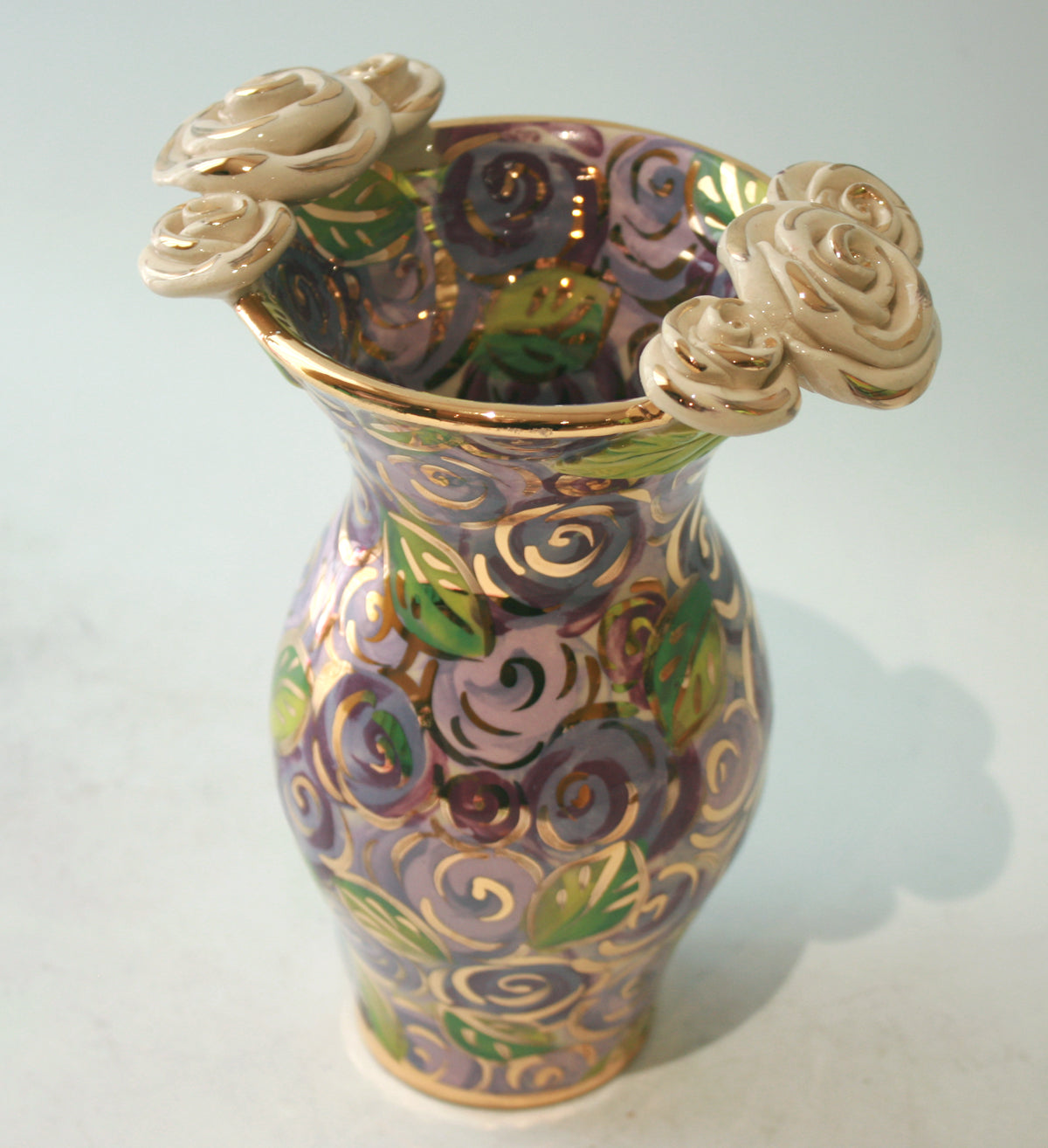 Small Rose Edged Vase in Purple Rosebush