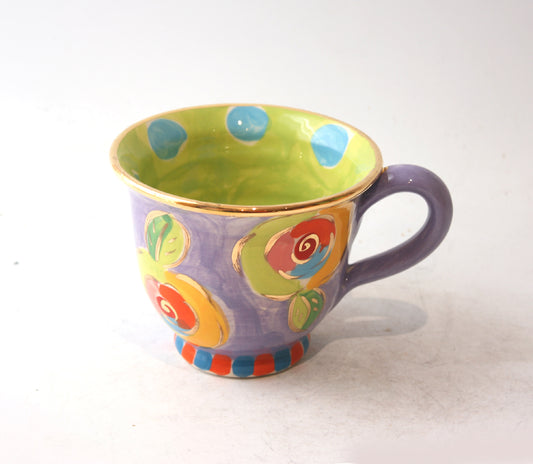 Classic Teacup in Gold New Rose Purple with Daisy Dots