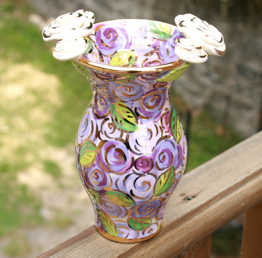 Small Rose Edged Vase in Purple Rosebush